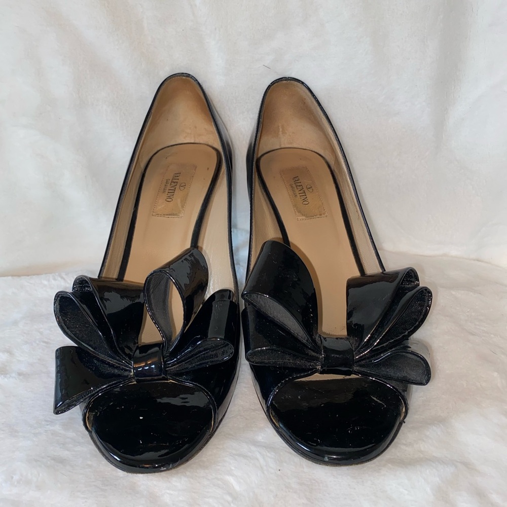 Valentino Black Patent Leather Peep Toe Heels - Picture 4 of 8